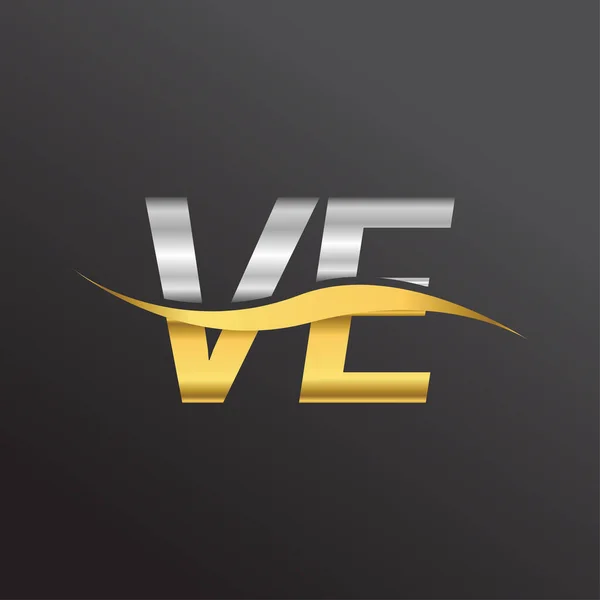 Anfangsbuchstabe Logo Firmenname Gold Und Silber Farbe Swoosh Design Vektor — Stockvektor
