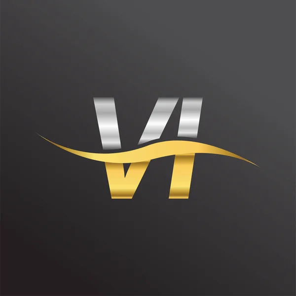 Letra Inicial Logotipo Nombre Empresa Oro Plata Diseño Swoosh Color — Vector de stock