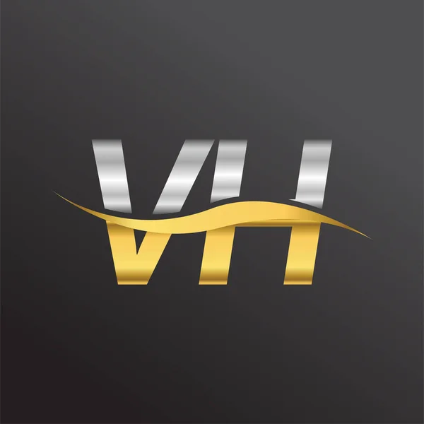 Beginletter Logo Bedrijfsnaam Goud Zilver Kleur Swoosh Ontwerp Vector Logotype — Stockvector