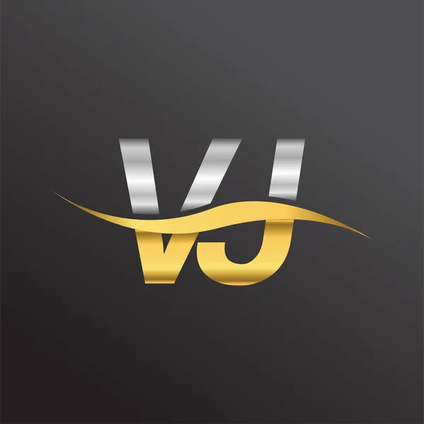 Logotipo Inicial Letra Nombre Empresa Oro Plata Diseño Swoosh Color — Vector de stock