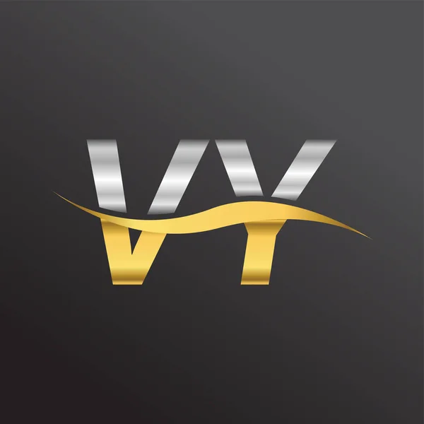 Logotipo Letra Inicial Nome Empresa Ouro Cor Prata Design Swoosh — Vetor de Stock