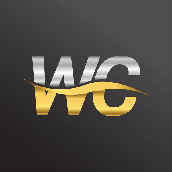 Letra Inicial Logotipo Nombre Empresa Oro Plata Color Swoosh Diseño — Vector de stock