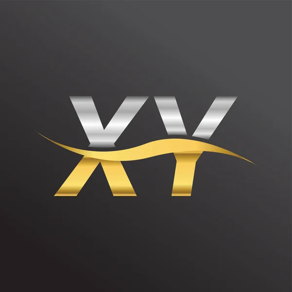 首字母标识Xy公司名称金银色Swoosh设计 企业和公司标识的向量标志类型 — 图库矢量图片