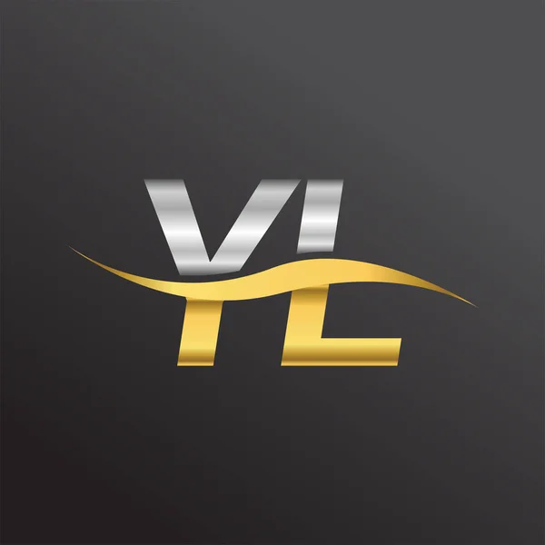 Eerste Letter Logo Bedrijfsnaam Goud Zilver Kleur Swoosh Ontwerp Vector — Stockvector