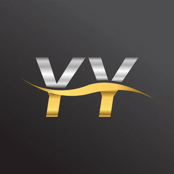 首字母标识Yy公司名称金银色Swoosh设计 企业和公司标识的向量标志类型 — 图库矢量图片