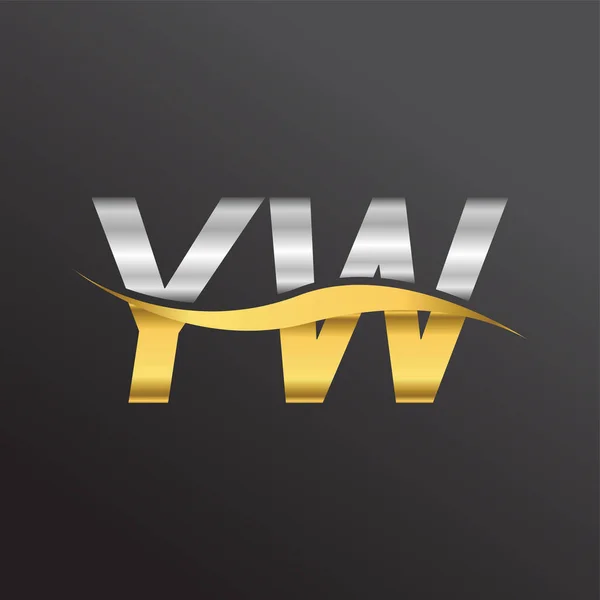 Logotipo Letra Inicial Nome Empresa Ouro Cor Prata Design Swoosh — Vetor de Stock