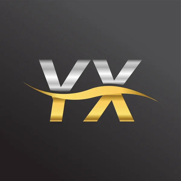 Logotipo Inicial Letra Nombre Empresa Oro Plata Diseño Swoosh Color — Vector de stock