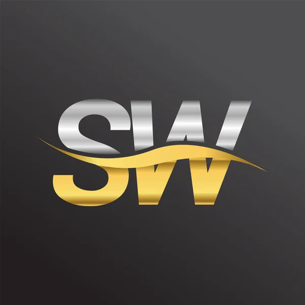 Początkowe Logo Litery Nazwa Firmy Złoty Srebrny Kolor Swoosh Projektu — Wektor stockowy