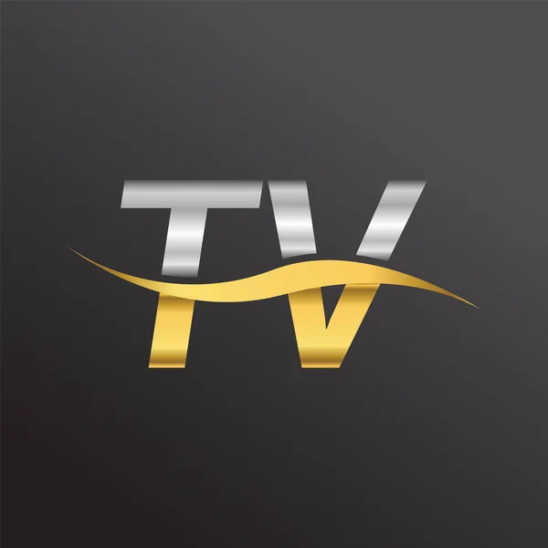 Początkowe Logo Firmy Nazwa Złoty Srebrny Kolor Swoosh Projektu Logotyp — Wektor stockowy