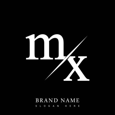 Şirketin adı olan siyah-beyaz renk ve / renk tasarımı için ilk logo MX. İş ve şirket kimliği için vektör logosu.