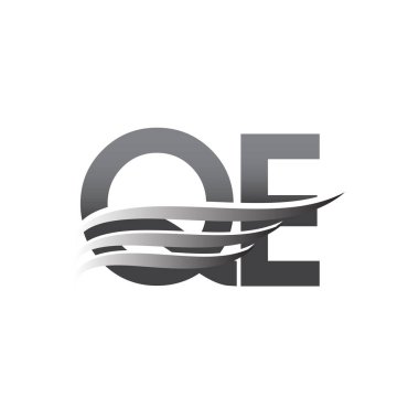 QE kanat logosu, gri renk vektör logosu, şirket adı ve şirket kimliği logosu.