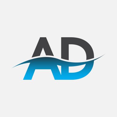 İlk harf AD şirketinin adı Mavi ve Gri renkli Swoosh tasarımı. İş ve şirket kimliği için vektör logosu.