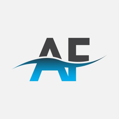 İlk harf AF logosu mavi ve gri renkli Swoosh tasarımı. İş ve şirket kimliği için vektör logosu.