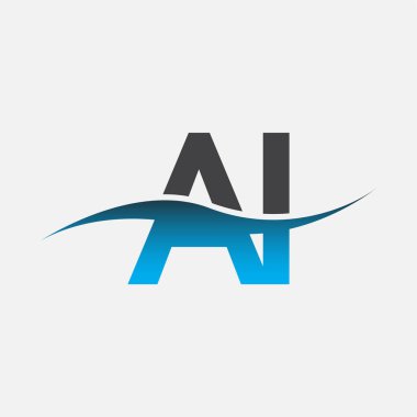 İlk harf logo yapay zeka şirketinin adı mavi ve gri renk desenli. İş ve şirket kimliği için vektör logosu.