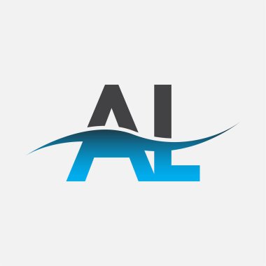 İlk harf AL logosu. Mavi ve gri renkli Swoosh tasarımı. İş ve şirket kimliği için vektör logosu.