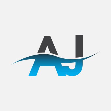 İlk harf AJ şirketi adı Mavi ve Gri renkli Swoosh tasarımı. İş ve şirket kimliği için vektör logosu.