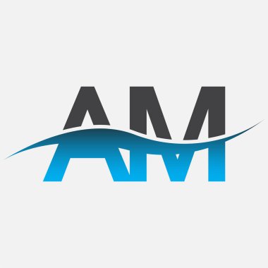İlk harf amblemi AM şirketi adı mavi ve gri renk swoosh tasarımı. İş ve şirket kimliği için vektör logosu.