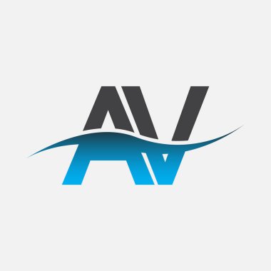 İlk harf AV şirketi adı mavi ve gri renkli Swoosh tasarımı. İş ve şirket kimliği için vektör logosu.