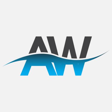 İlk harf AW şirketi adı mavi ve gri renk desenli. İş ve şirket kimliği için vektör logosu.
