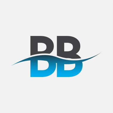 İlk harf BB logosu. Mavi ve gri renkli Swoosh tasarımı. İş ve şirket kimliği için vektör logosu.