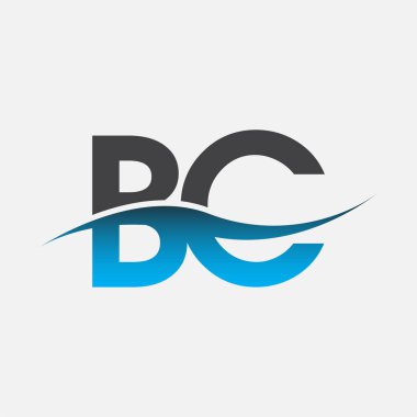 İlk harf BC şirketi adı mavi ve gri renkli Swoosh tasarımı. İş ve şirket kimliği için vektör logosu.