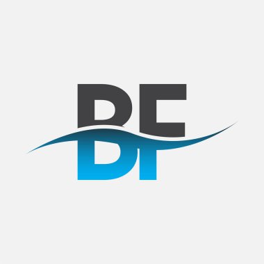 İlk harf BF şirketinin adı mavi ve gri renkli Swoosh tasarımı. İş ve şirket kimliği için vektör logosu.