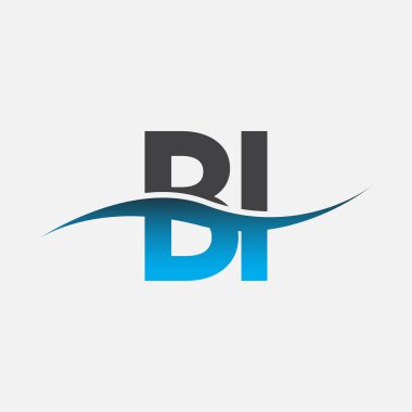 İlk harf logosu BI şirketinin adı Mavi ve Gri renkli Swoosh tasarımı. İş ve şirket kimliği için vektör logosu.