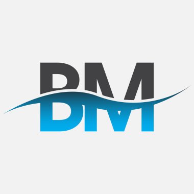 İlk harf logosu BM şirketi adı mavi ve gri renk swoosh tasarımı. İş ve şirket kimliği için vektör logosu.