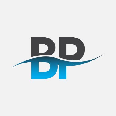 İlk harf BP şirketi adı mavi ve gri renkli Swoosh tasarımı. İş ve şirket kimliği için vektör logosu.