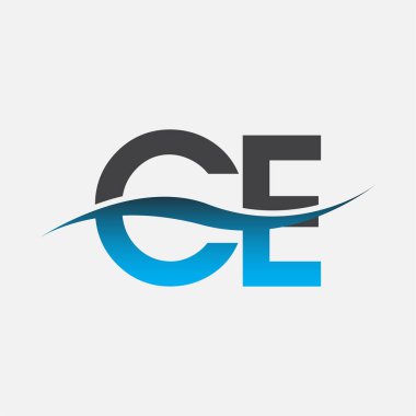 İlk harf, CE şirketinin mavi ve gri renkli logosu. İş ve şirket kimliği için vektör logosu.