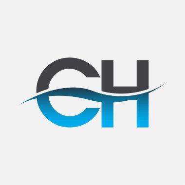 İlk harf CH şirketi adı mavi ve gri renk swoosh tasarımı. İş ve şirket kimliği için vektör logosu.