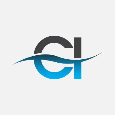 İlk harf logo muhbir şirketinin adı mavi ve gri renk desenli. İş ve şirket kimliği için vektör logosu.