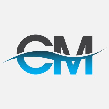 İlk harf logosu CM şirketinin adı mavi ve gri renk desenli. İş ve şirket kimliği için vektör logosu.