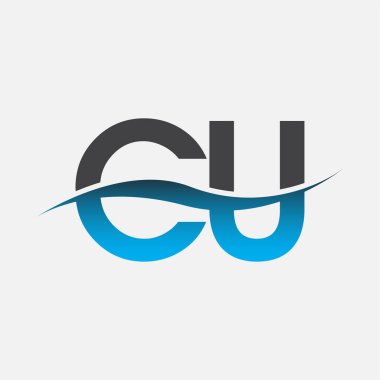 İlk harf CU şirketinin adı mavi ve gri renk desenli. İş ve şirket kimliği için vektör logosu.