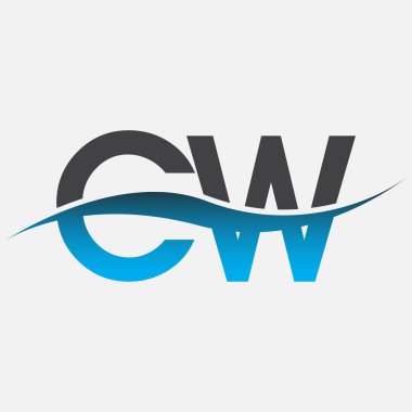 İlk harf logosu CW şirketinin adı mavi ve gri renk desenli. İş ve şirket kimliği için vektör logosu.