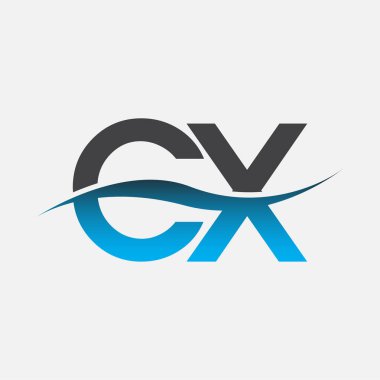 İlk harf logosu CX şirketinin adı mavi ve gri renk desenli. İş ve şirket kimliği için vektör logosu.