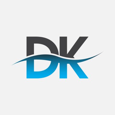 İlk harf DK şirketinin adı mavi ve gri renk desenli. İş ve şirket kimliği için vektör logosu.