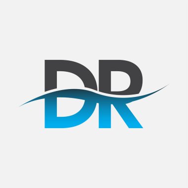 İlk harf logo DR şirketinin adı mavi ve gri renk desenli. İş ve şirket kimliği için vektör logosu.