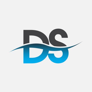 İlk harf DS şirketi adı mavi ve gri renkli Swoosh tasarımı. İş ve şirket kimliği için vektör logosu.