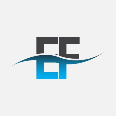 İlk harf EF logosu. Mavi ve gri renkli Swoosh tasarımı. İş ve şirket kimliği için vektör logosu.