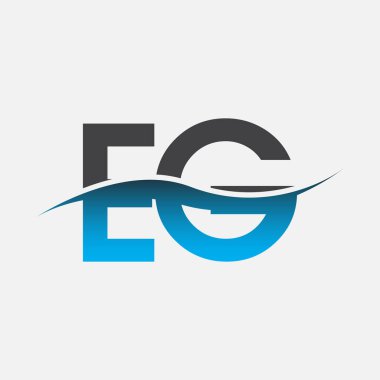 İlk harf EG logosu. Mavi ve gri renkli Swoosh tasarımı. İş ve şirket kimliği için vektör logosu.