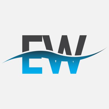 İlk harf logosu EW şirketinin adı mavi ve gri renk desenli. İş ve şirket kimliği için vektör logosu.