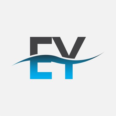 İlk harf EY şirketi adı mavi ve gri renk swoosh tasarımı. İş ve şirket kimliği için vektör logosu.