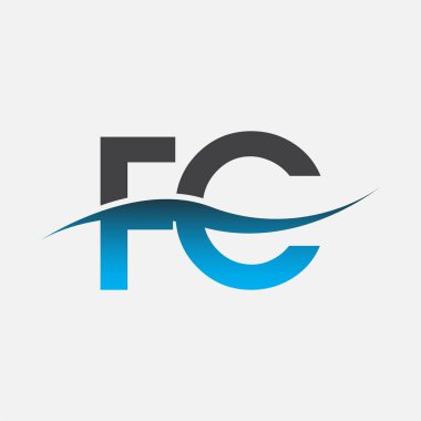 İlk harf logosu FC şirketinin adı Mavi ve Gri renkli Swoosh tasarımı. İş ve şirket kimliği için vektör logosu.