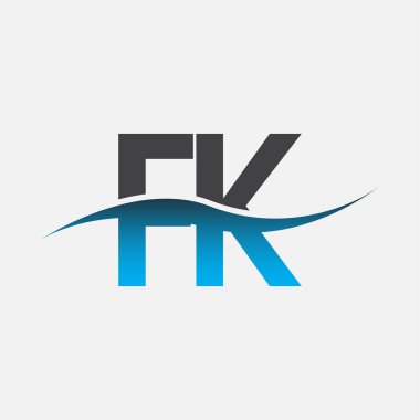 İlk harf logosu FK şirketinin adı mavi ve gri renk desenli. İş ve şirket kimliği için vektör logosu.