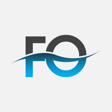 İlk harf logo FO şirketi adı mavi ve gri renk swoosh tasarımı. İş ve şirket kimliği için vektör logosu.