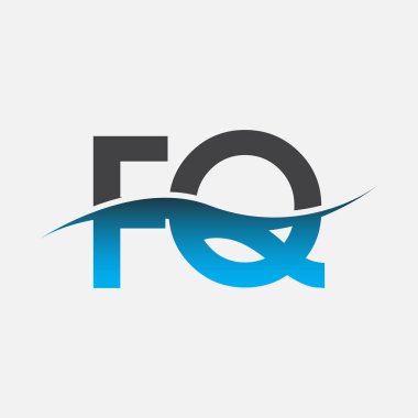 İlk harf logosu FQ şirketinin adı Mavi ve Gri renkli Swoosh tasarımı. İş ve şirket kimliği için vektör logosu.