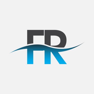 İlk harf logosu FR şirketinin adı mavi ve gri renk desenli. İş ve şirket kimliği için vektör logosu.