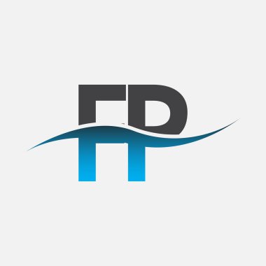 İlk harf logosu FP şirketinin adı Mavi ve Gri renkli Swoosh tasarımı. İş ve şirket kimliği için vektör logosu.