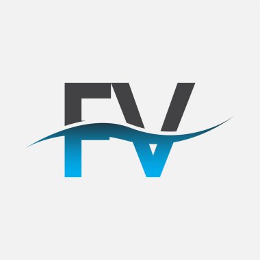 İlk harf logosu FV şirketinin adı mavi ve gri renk desenli. İş ve şirket kimliği için vektör logosu.